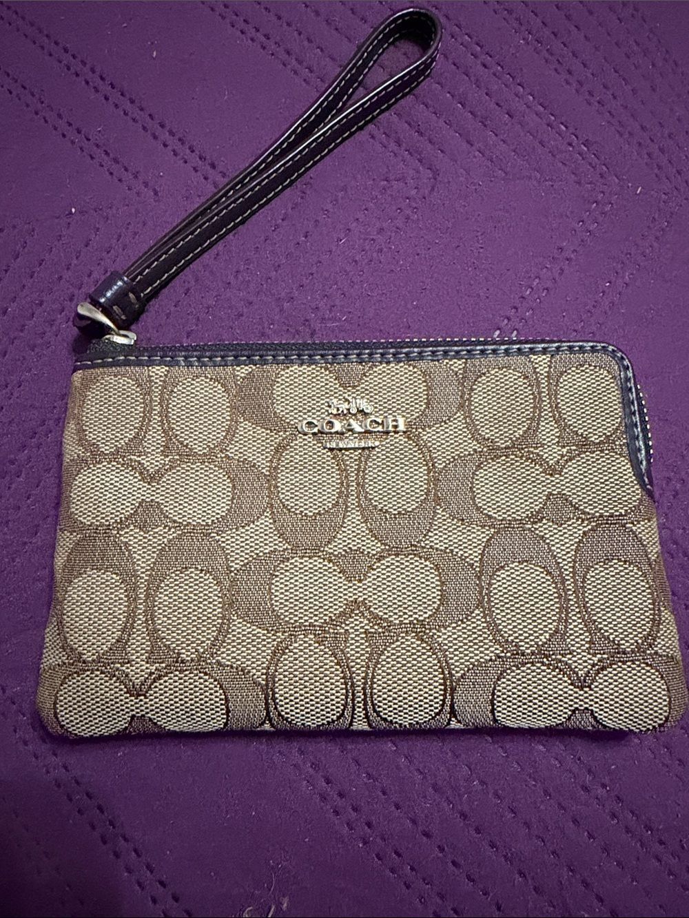 Coach Signature Canvas Wristlet in Brown